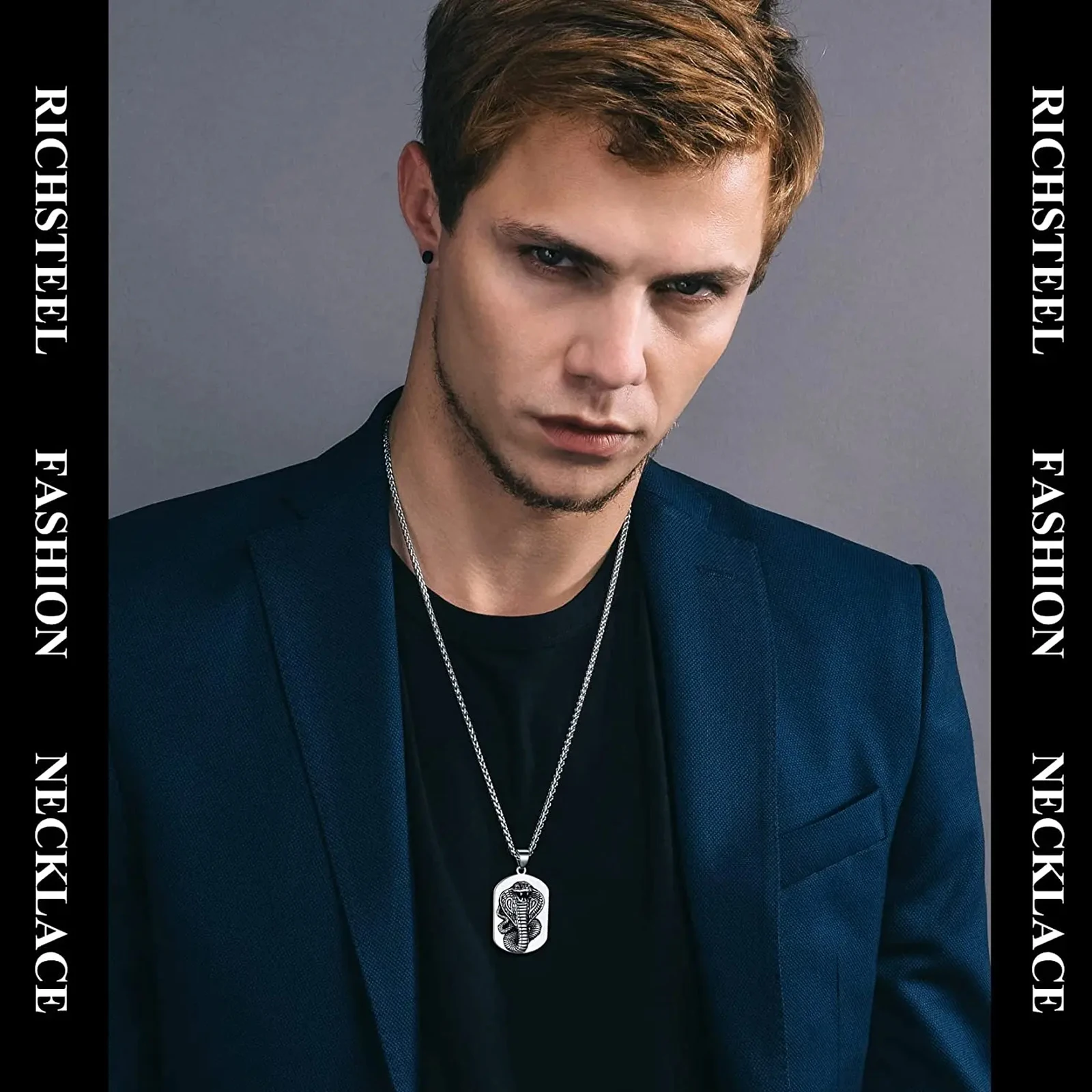 FANDAO Cobra/Python Snake Pendant Necklace for Men Stainless Steel Chain Vintage Gothic Jewelry