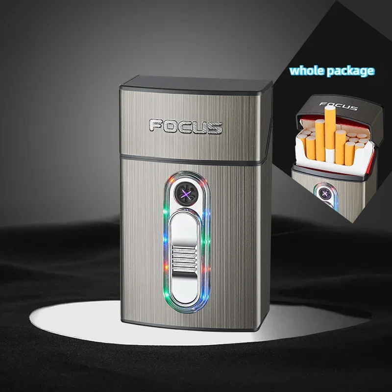 Sleek LED Flash Cigarette Case with Double Arc Lighter, Holds 20 Cigarettes