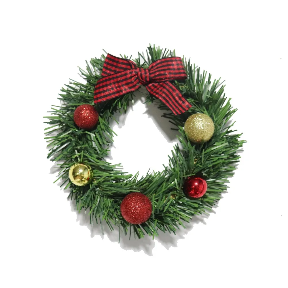 2pcs With Christmas Ball Christmas Wreath Pendant Exquisite Creative Hanging Ornament Fake Reusable Grid Bow Wreath Festive