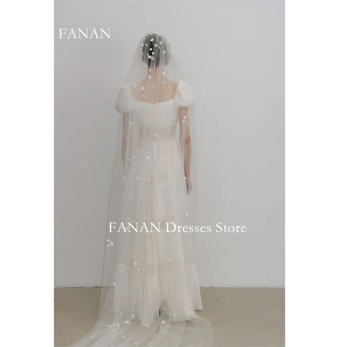 Fanan Korea Puff Sleeves Wedding Dresses  웨딩드레스 Chiffon Square Neck Lace Custom Made Ruched Photoshoot Bride Gowns Plus Size 3