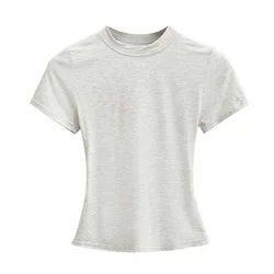 2024 Stylish High-Quality Women's Slim Fit T-Shirt with Short Sleeves - M (Beige)