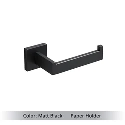 Matte Black Stainless Steel Bathroom Hardware Accessory Set with Shelf, Hook, Towel Rail, and Tissue Holder (Paper Holder)