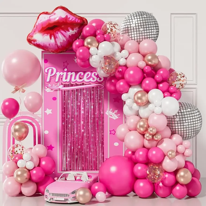 

Macaron Pink Balloon Garland Arch Princess Birthday Party Balloon Rose Gold Balloon Heart Lip Birthday Background Decoration
