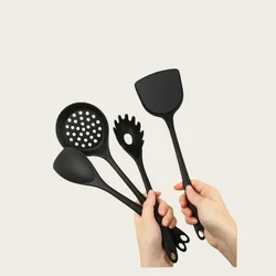 Silicone Kitchen Utensils Set - Non - Stick, Dishwasher Safe Cooking Tools (Black 4pcs)