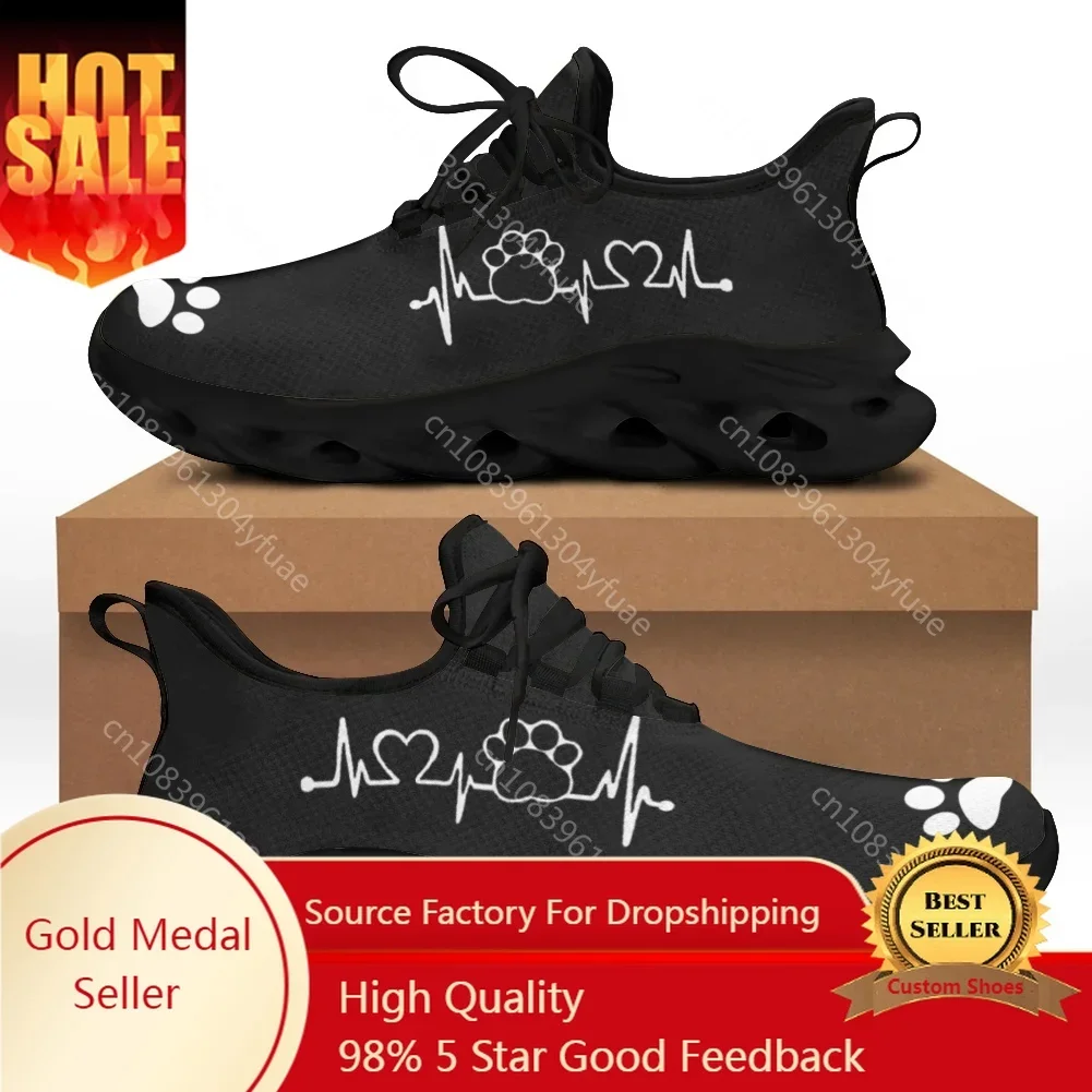 Ladies Casual Animal Paw Print Brand Design Women Lightweight Flat Sneakers Lace-Up Shoes 2022