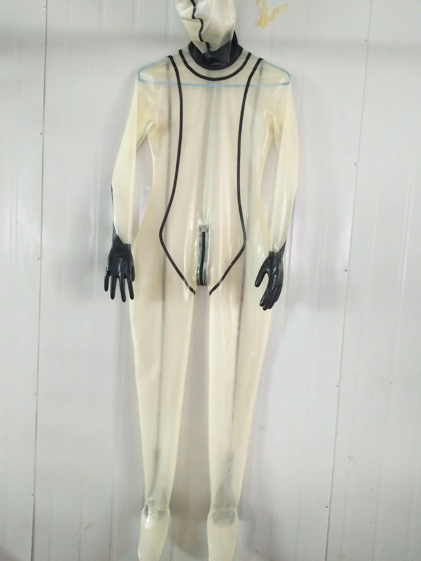 100NaturalLatexRubberCatsuitBodysuitMaskGlovesSuitUniform