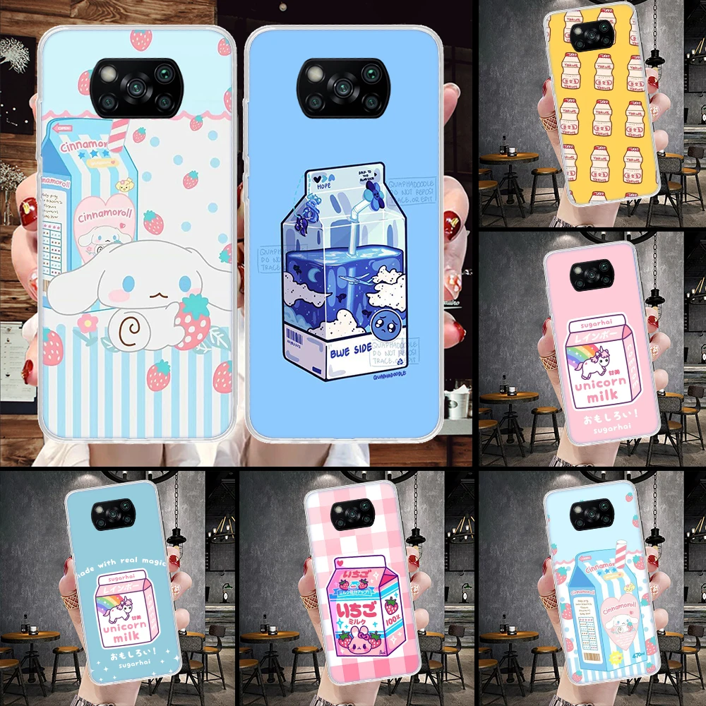 Custodia Per Telefono Kawaii Japanese Strawberry Milk Box Per Xiaomi Poco X3 Nfc M3 F3 X5 X4 Gt M5S M4 Pro M2 F2 F1 Mi Note 10 Lite A2 Cove