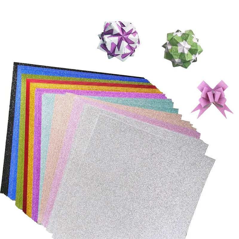 50 Sheets One Side Glitter Paper 10 Colors No Shed Square 15cm, 20cm, A4 For Crafts Origami Scrapbooking Card Layering