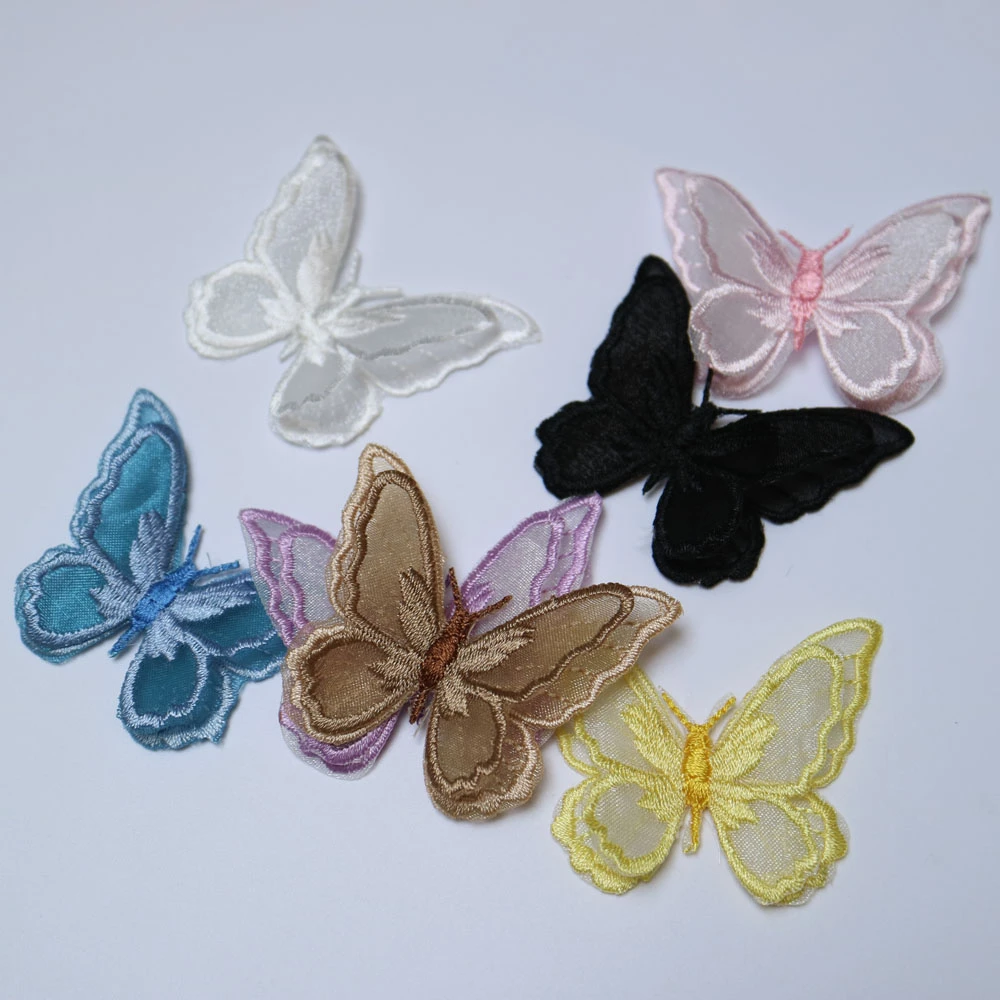 7pc DIY fashion organza 2layer 3D butterfly Patches for clothing Embroidery  Sequins patches for bags decorative parches applique