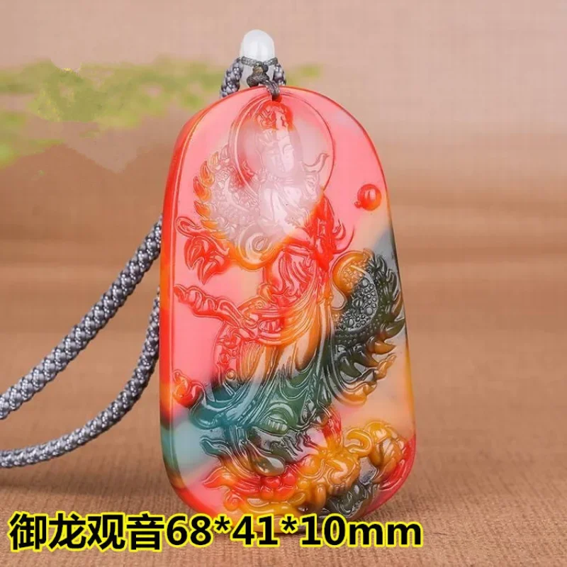 

Chinese Jade Chicken Blood Handmade Carved Dragon Guanyin Pendant Fashion Boutique Jewelry Men's and Women's Necklace