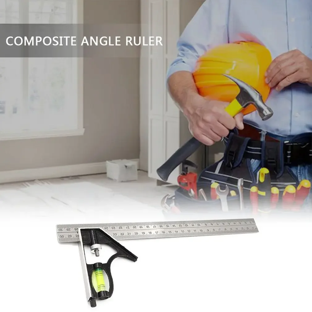 조절 가능한 45/90도 직각자 300MM, 버블 레벨이 있는 콤비네이션 각도기, 만능 측정 게이지