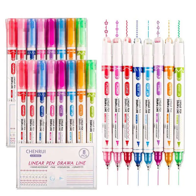

16pcs Curve Highlighter Pen Set With 8 Colors 7 Curved Shapes Note Taking Highlight Pen Thin Lines Great For Card-decorating