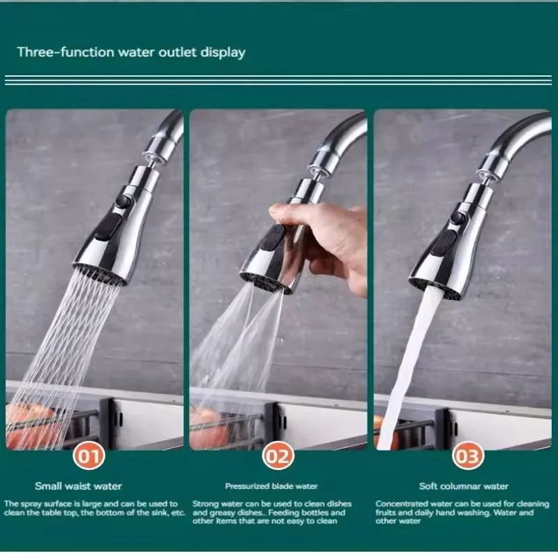360&deg;Kitchen 3-step Adjustable Tap Splashproof Extender Household Universal Booster Sprayer Universal Tap with Swivel Spout Faucet Extender Faucet Sprayer Faucet Sprinkler
