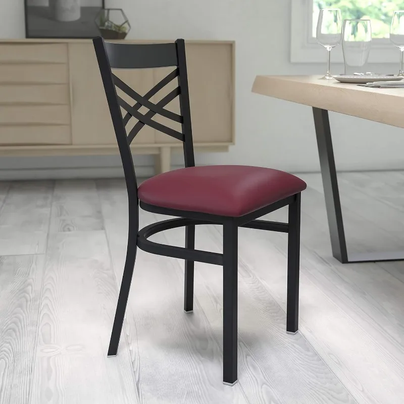 Metal restaurant chairs - Burgundy vinyl chairs, commercial and household coffee chairs 2