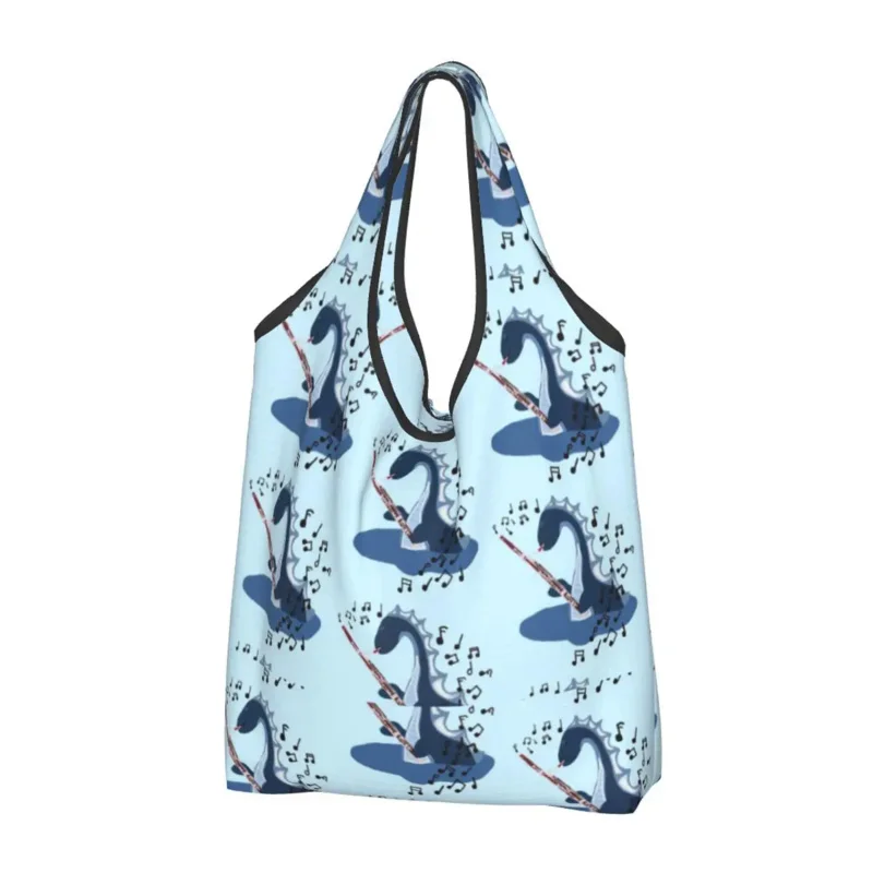 Bassoon Sea Monster Groceries Tote Shopping Bag Women Funny Music Notes Shopper Shoulder Bags Large Capacity Handbag forest animals william morris deer groceries shopping tote bag women fashion shopper shoulder bags large capacity handbag