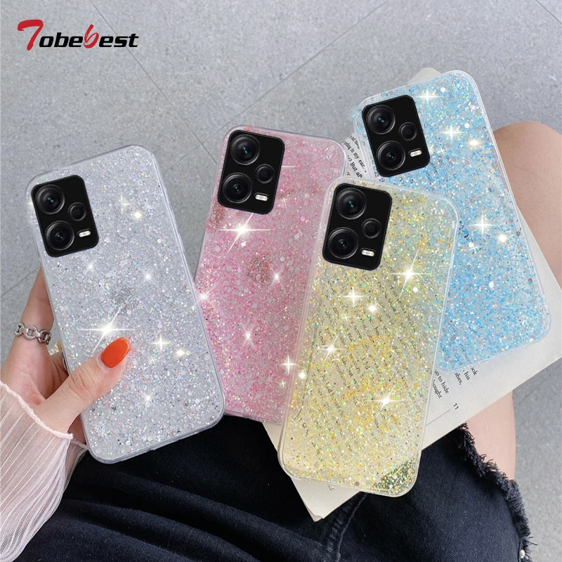 Custodia In Silicone Glitterato Lucido Per Xiaomi Redmi Note 12 Pro 4G 5G Coque Gold Silver Foil Cover Posteriore Morbida