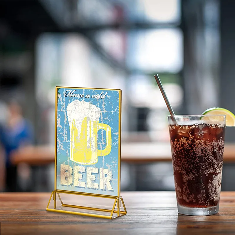 130x180mm 테이블 아크릴 사인 홀더 스탠드 웨딩 파티 레스토랑 메뉴 종이 홀더 황금 테두리 그림 사진 전단지 프레임