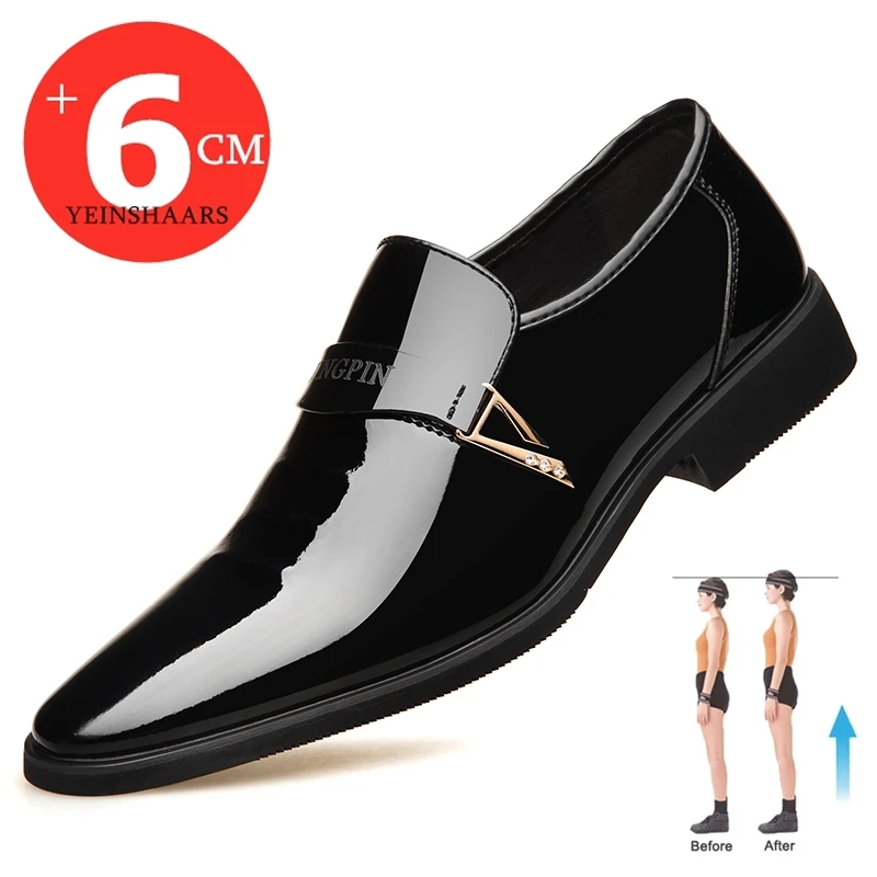 

Man 6/8cm Newest Formal Derby Shoes Patent Leather Height Increase Men Dress Shoes Wedding Business Elevator Shoes Bright Upper