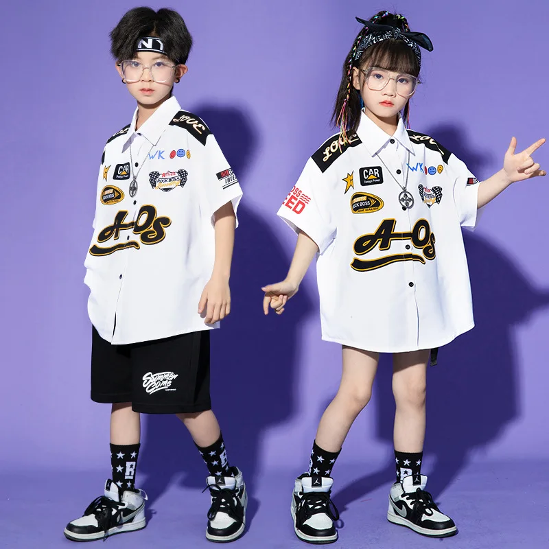 

Jazz Modern Dance Costumes For Kids White Shirts Black Shorts Suit Girls Hip Hop Dancing Rave Clothes Boys Streetwear DQS14680
