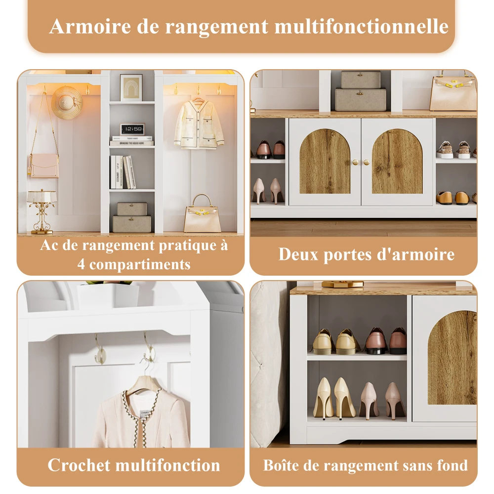 Multifunktionaler Kleiderschrank mit Schuhregal und Haken, Eingangsbereichsschrank mit Regalen, Kleiderschrank mit praktischem Stauraum – Detail 13