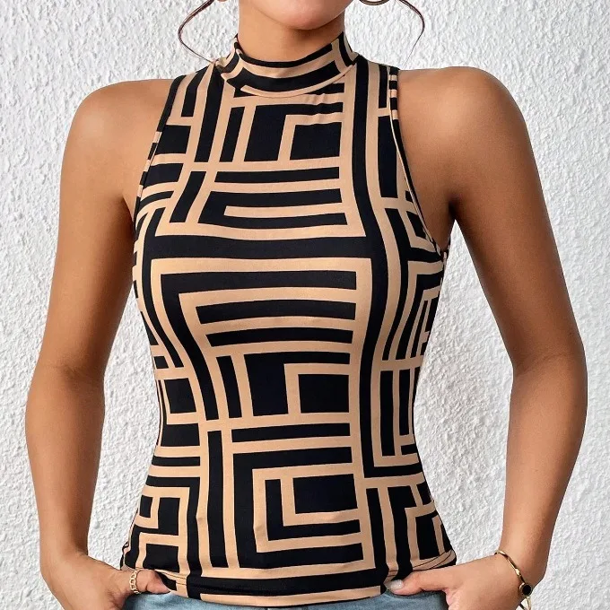 

Women's Minimalist and Sexy Design, Slim Fit Printing, Commuting Temperament, Popular Sleeveless Personalized T-shirt Top