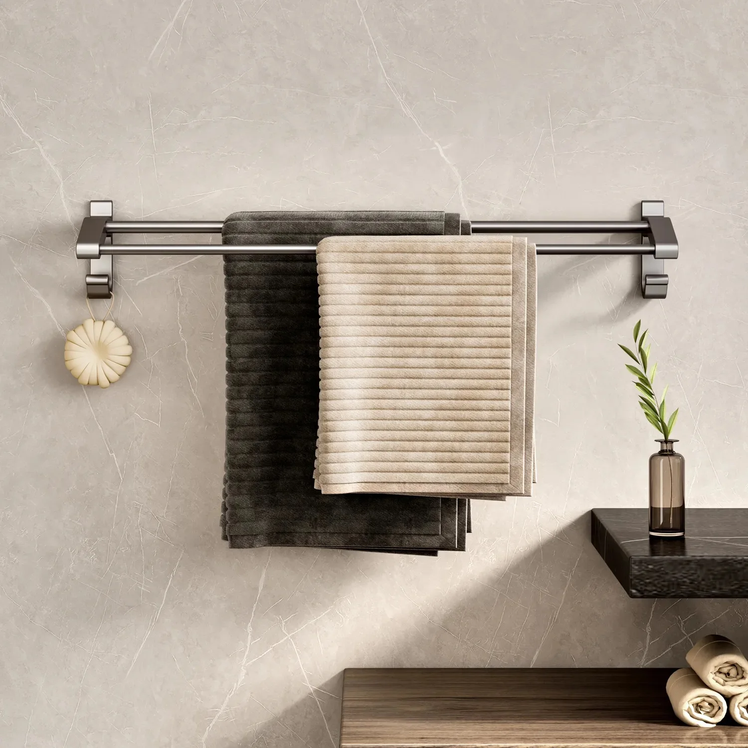 Wall Mounted Bathroom Towel Holder Rack Bar Bath Towel Shelf Storage Rack Shower Hanger With Hook Aluminum Bathroom Accessories