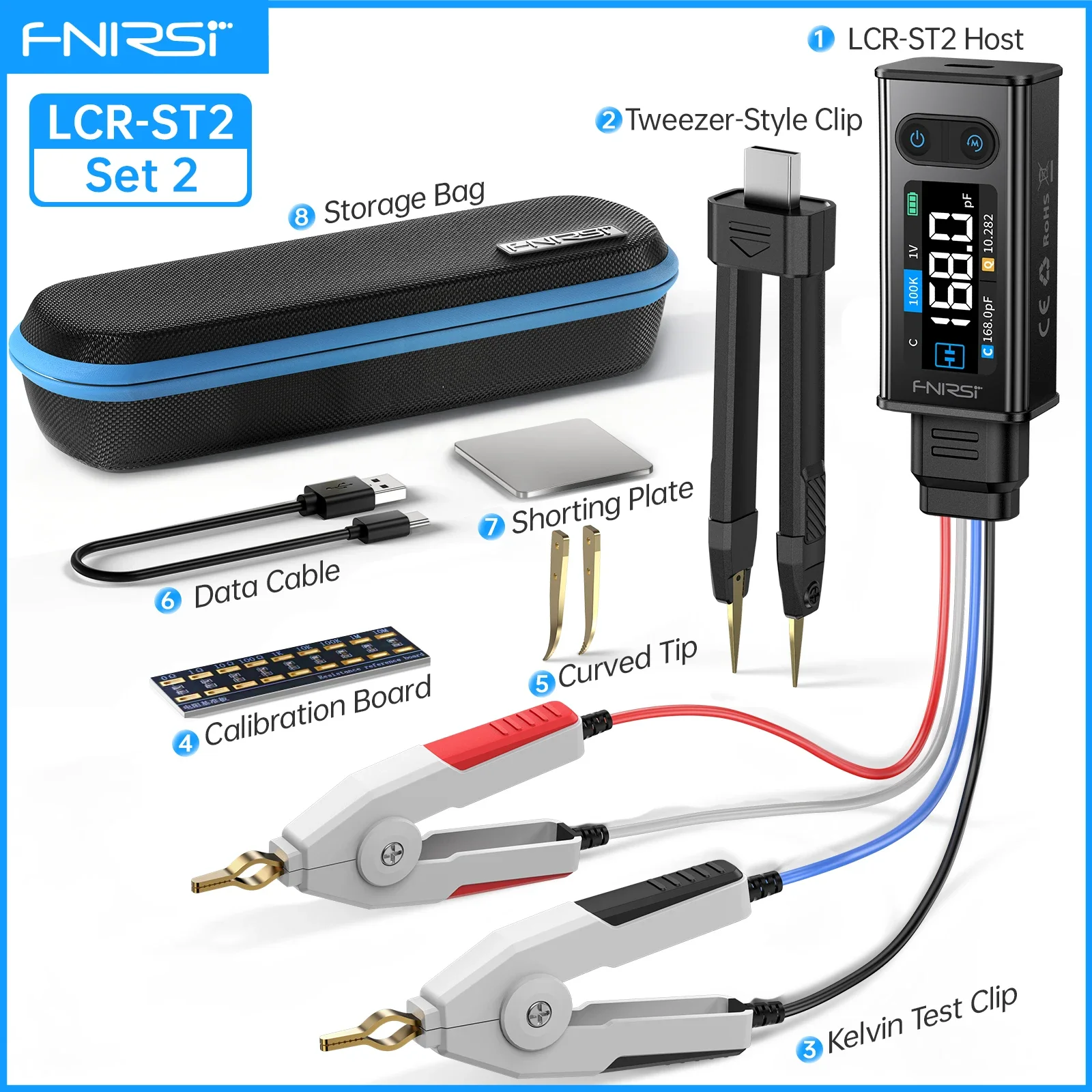 FNIRSI LCR-ST2 2-in-1 Digital Tweezer Bridge LCR ESR Meter SMD Test K FNIRSI LCR-ST2 2-in-1 Digital Tweezer Bridge LCR ESR Meter SMD Test K