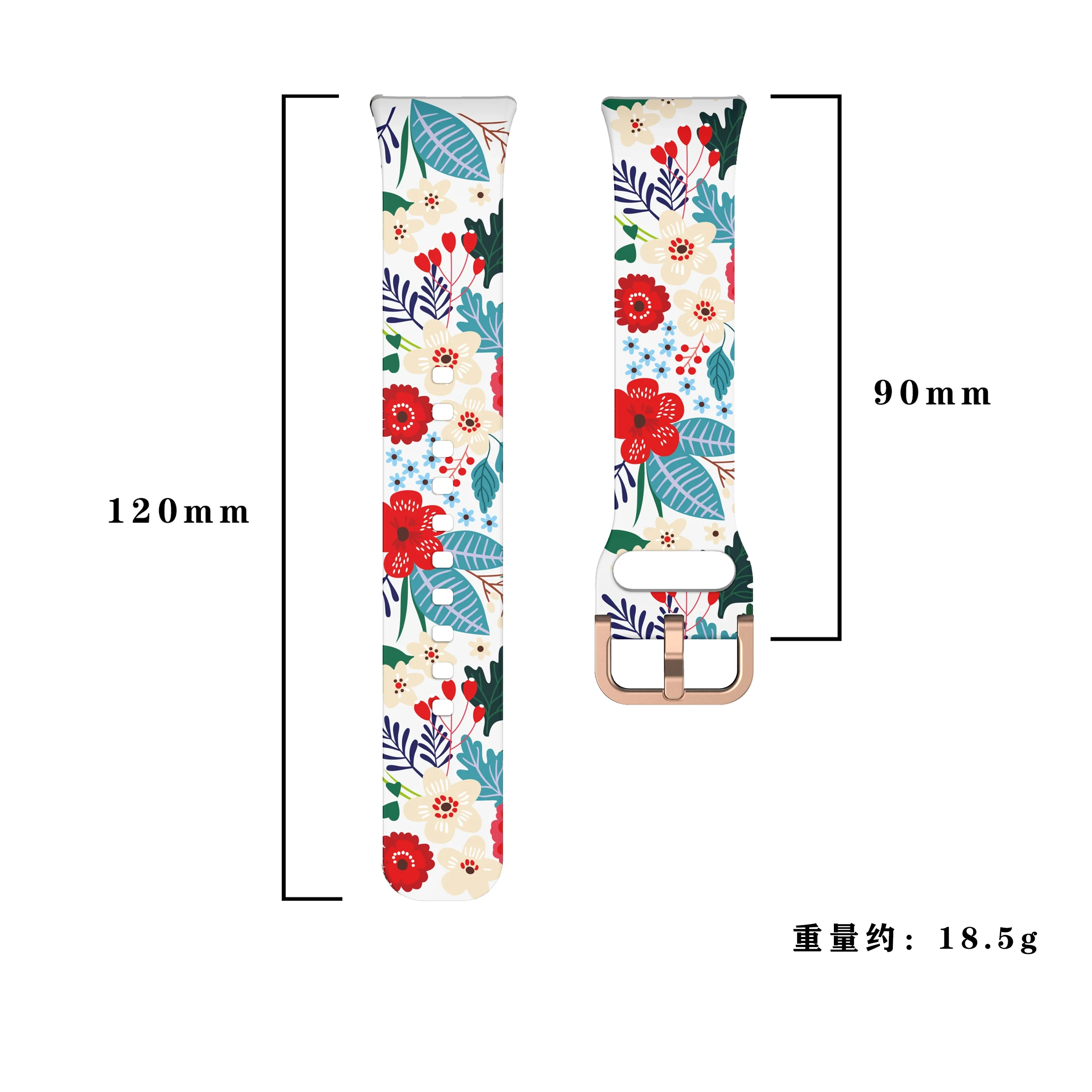 Patterned Silicone Strap with Rose Gold Metal Buckle - Printed Watchband