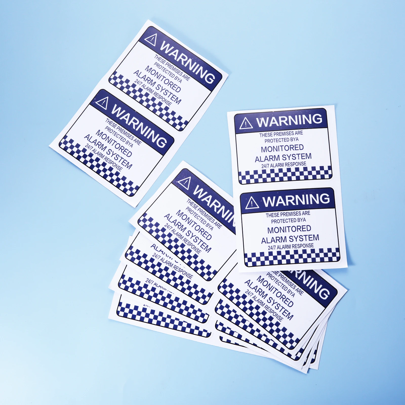 12pcs Warning Security Stickers 10cm*8cm Waterproof Decal "24/7 Alarm Monitored Response" Blue&White Home Business Anti-Theft
