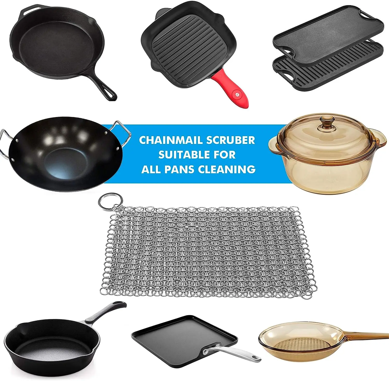 Cast Iron Cleaner Chainmail Scrubber With Pan Scraper CastIron Oven Iron  Metal Dutch Grill Cleaning Skillet Kitche Tool Bru K7P1 - AliExpress