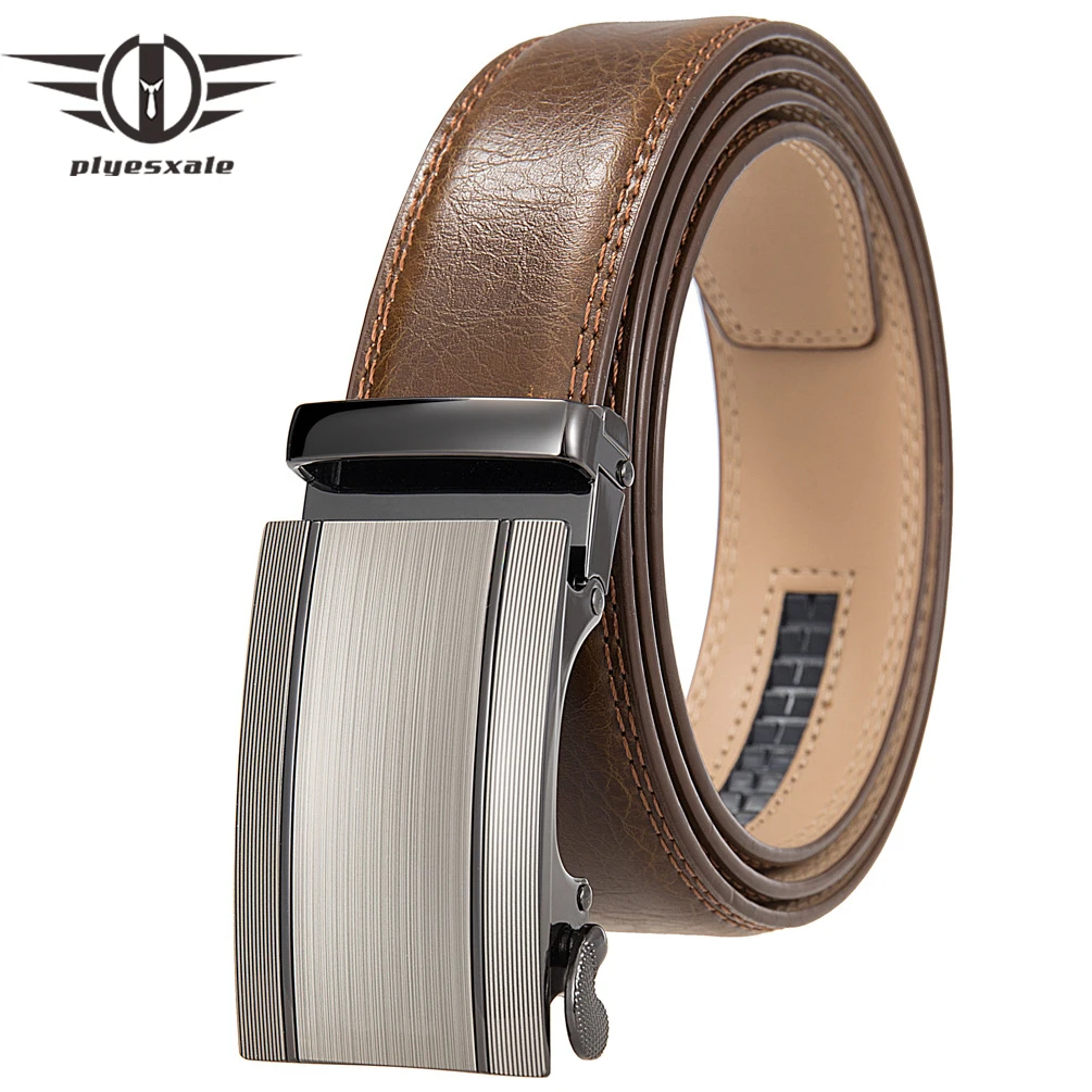

Plyesxale 35mm Width Mens High Quality Genuine Leather Belts Designer Fashion Automatic Buckle Tan Brown Belt For Men 2023 B1225