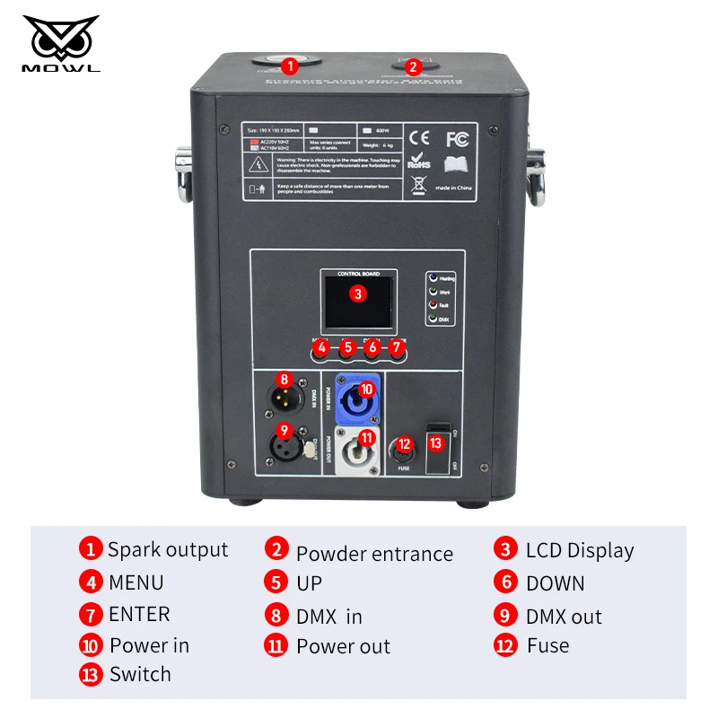 DMX 750 와트 불꽃 놀이 분수 스파클러, 콜드 스파크 머신, 웨딩 파티, DJ 디스코 스테이지, 750 W