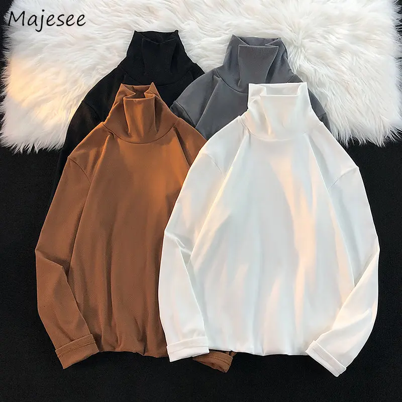 

Мужская однотонная Водолазка с длинным рукавом, свободная модная универсальная теплая Базовая Повседневная Термоодежда в стиле Харадзюку для осени и зимы