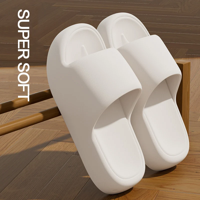유니섹스 미끄럼 방지 욕실용 홈 슬리퍼 부드러운 밑창 EVA 쿠션 슬라이드 여름 플랫 비치 샌들 여성용 두꺼운 플랫폼 클라우드 슬리퍼