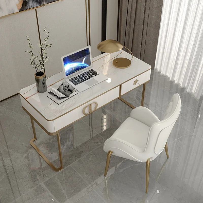 

Minimalist luxury desk Post-modern minimalist baking paint home study desk stainless steel slate computer desk