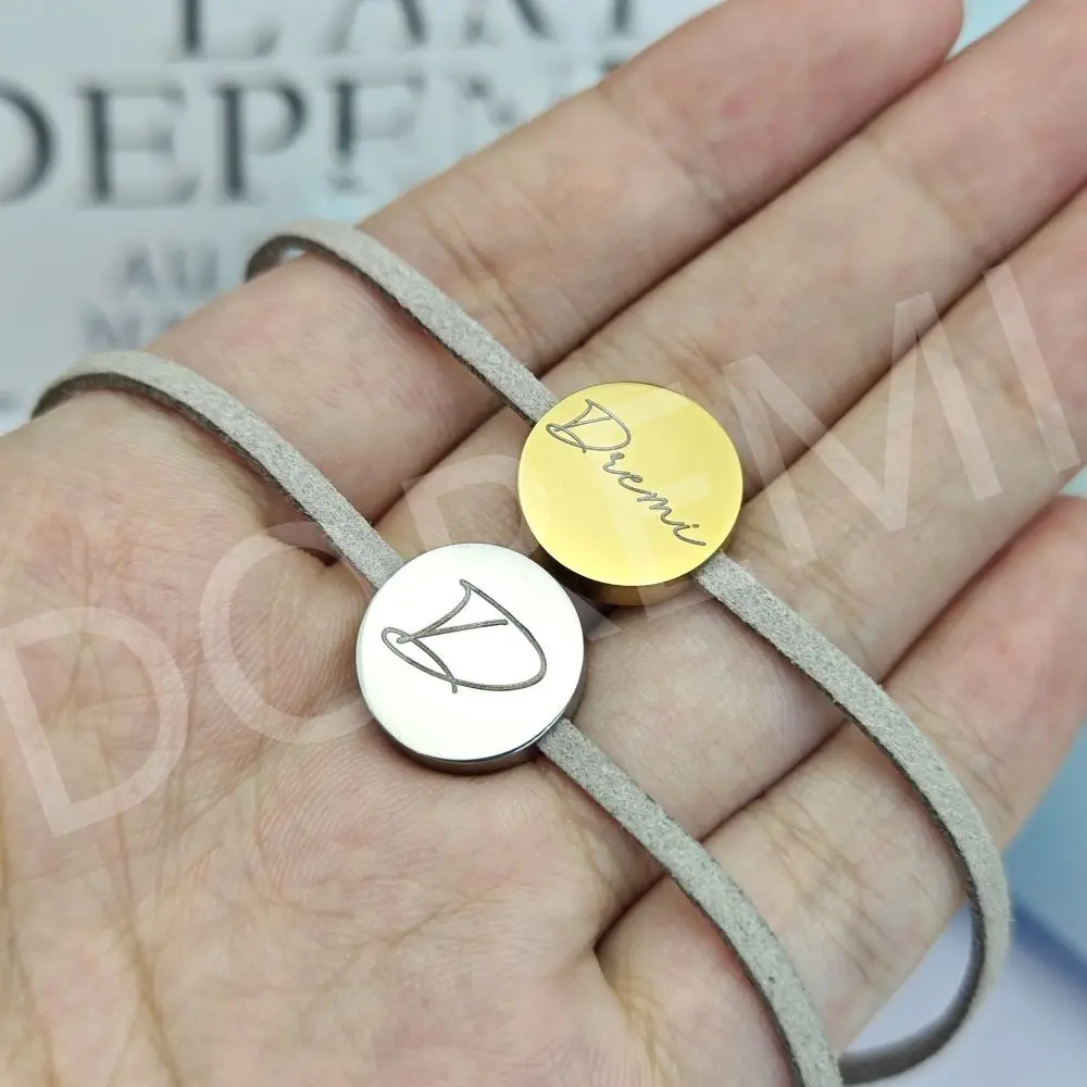 DOREMI Custom Hand Stamped Jewelry Disc Charm Gold Plating Stainless Steel Pendant Women Personalised Tags Disc Leather Bracelet pre engraved stamped trailer truck id data plate custom engraving of vin mfg