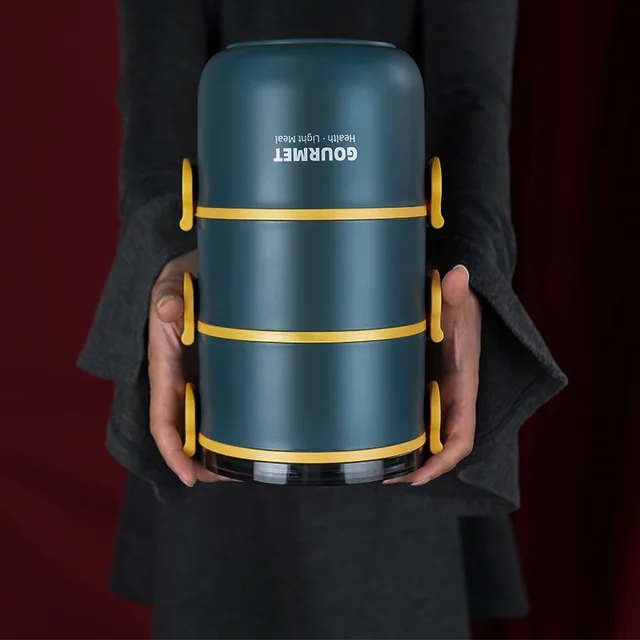 304 Rozsdamentes Acél Kerek Szigetelt Ebéddoboz Dupla Rétegű Háromrétegű Diák Anyag Többrétegű Vödör - Image 3