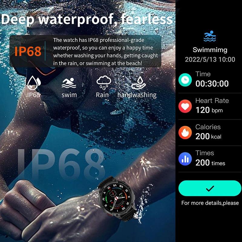 2026 New T-Rex 3 Ultra 1100mAh Smart Watch 5ATM Waterproof Outdoor Sports GPS Track Heart Rate Compass Bluetooth Call Smartwatch 5