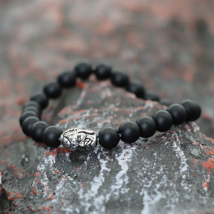 Stainless Steel Natural Stone Men Meditation Bracelet