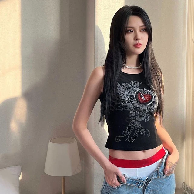 y2k タンクトップ ドクロ ラインストーン フェアリーグランジ スカル 平成 y2k ギャル グランジ お兄系 スカル ドクロ ラインストーン