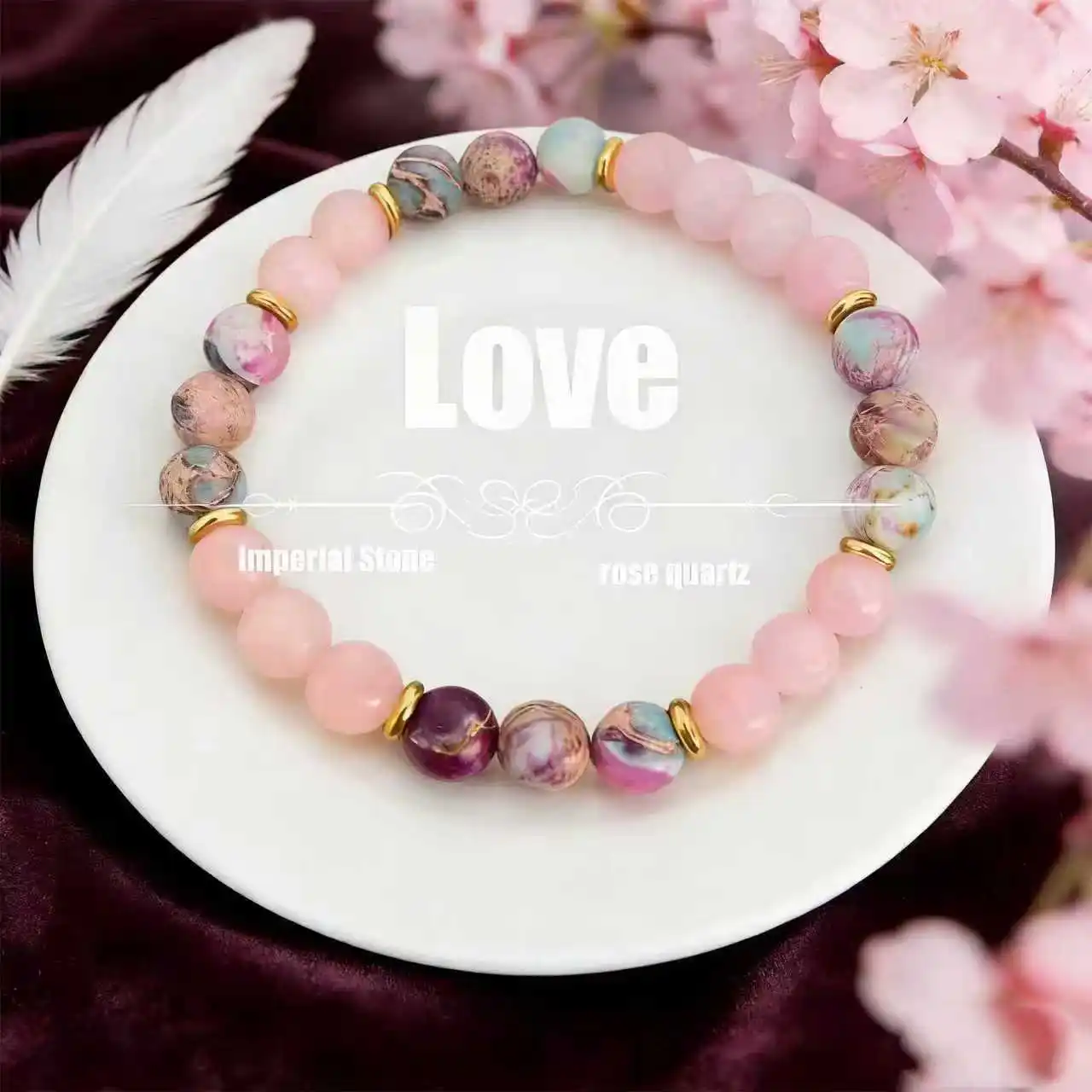 Women Colorful Imperial Jasper Rose Quartz Beaded Bracelet Fashion Jewelry Love Friendship Charm