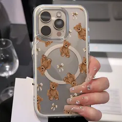 Magnetic Shockproof TPU Phone Case with Korean Bear Bow Design - iPhone 12 Pro Max (BA - P8659)