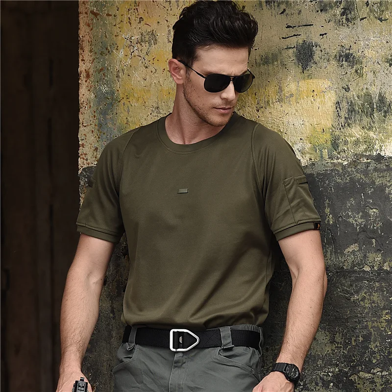 Outdoor Multi-Functional Tactical T-Shirt, Round Neck Men's Quick Dry Short Sleeve, Light And Breathable, For Hunting, Outdoor