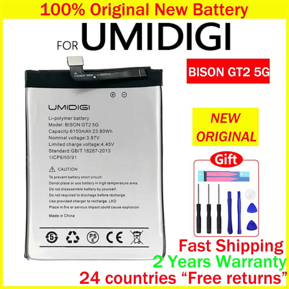 

New 100% Original 6150mAh Phone Battery For UMI Umidigi Bison GT2 5G High Capacity Batteries With Free Tools