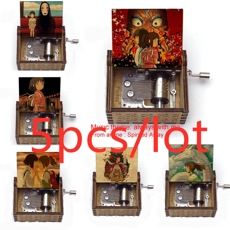 

5pcs anime Spirited Away music theme Always With Me Music Box Love Kid Gift Wooden Musica Birthday Present Decoration Craft Toy