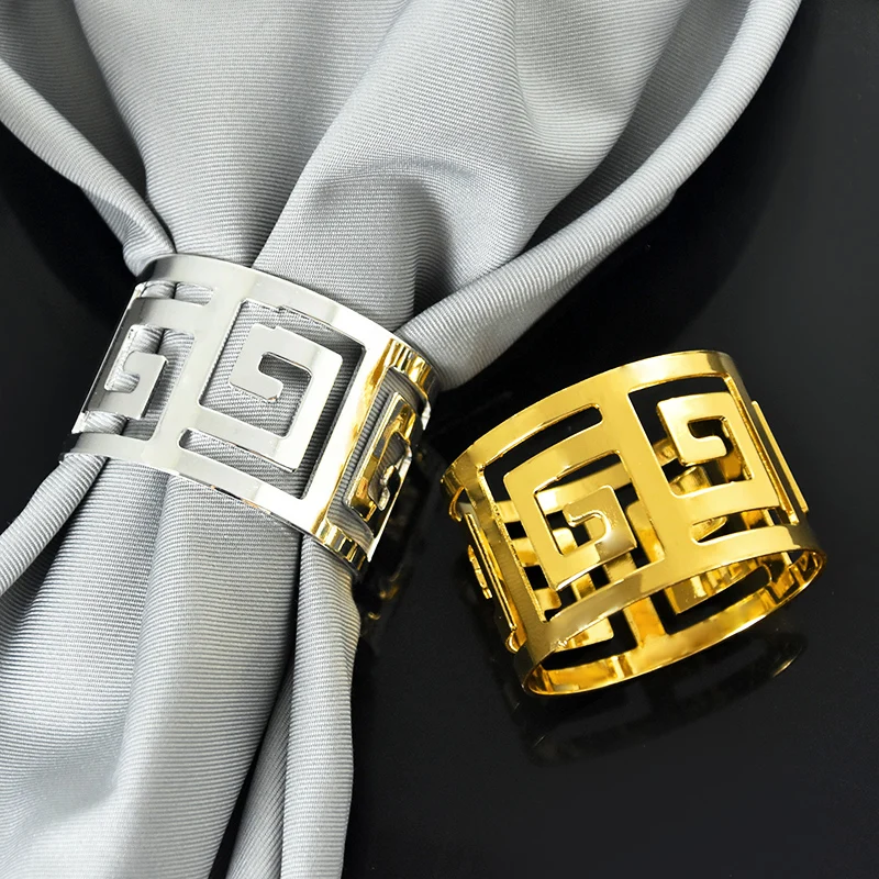 Hollow Out Metal Napkin Ring 6pcs for Restaurant Hotel Party Birthday Wedding Dinner Table Decoration Gold Sliver Napkin Holder