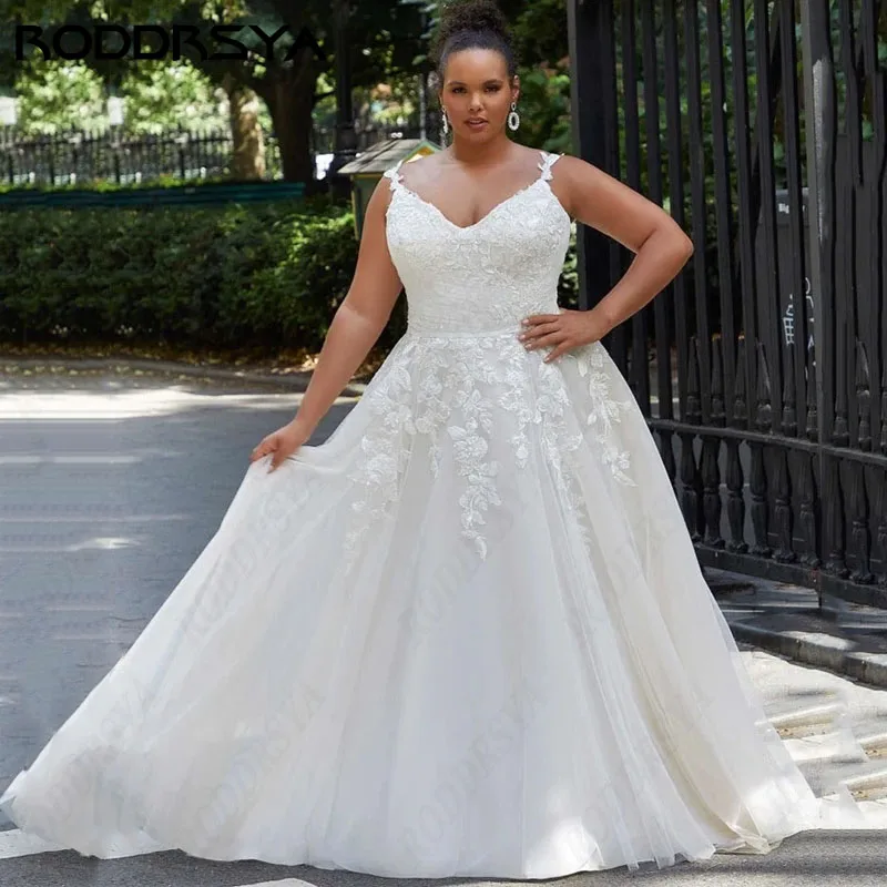 

RODDRSYA A-line Plus Size Wedding Dress Sexy Lace Spaghetti Straps Custom Made vestidos de novia 2024 Elegant Tulle Bridal Party