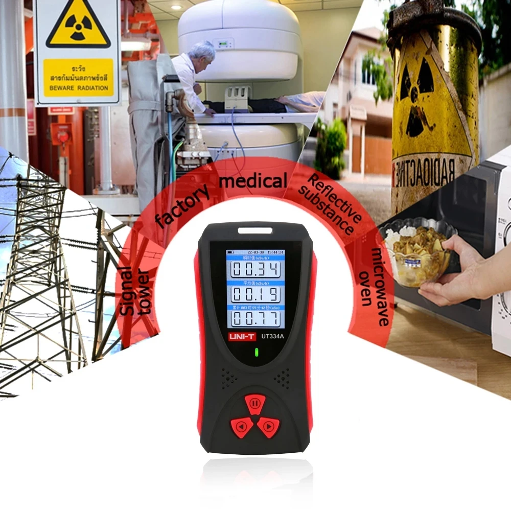 UNI-T UT334A Geiger counter electromagnetic radiation detector personal dosimeter X-ray Beta Gamma detection EMF meter