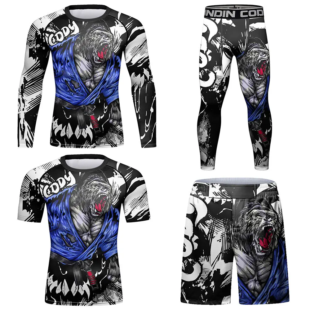 Jiu Jitsu MMA T-shirt+Pants Kickboxing Rashguard Men Compression Sportswear Muay Thai Shorts Bjj GI Rash Guard Boxing Clothing