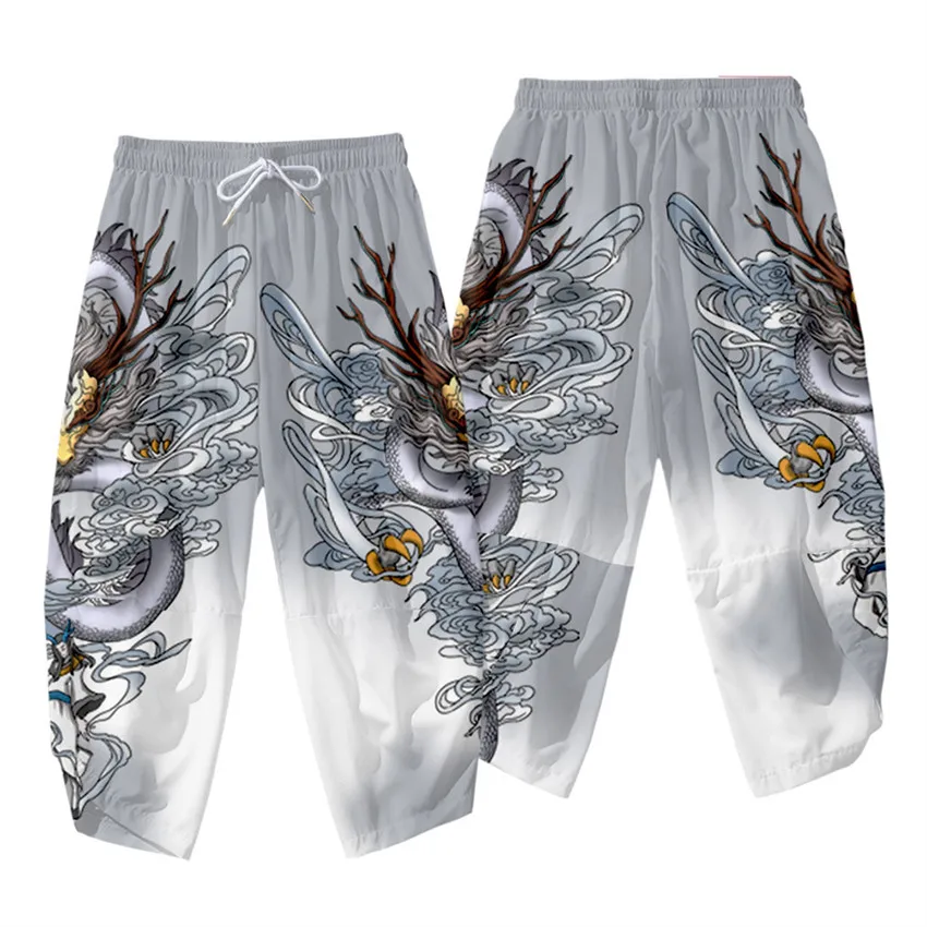 Japanese Kimono Pants Women Men Samurai Dragon Print Harem Pants Loose Elastic Waist Chinese Style Cosplay Trousers 6